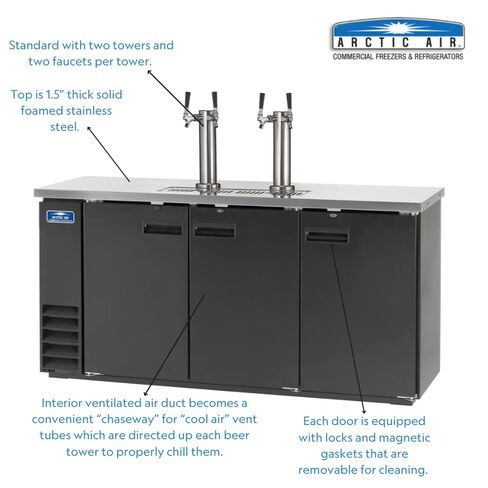 Arctic Air ADD72R-2 73 بوصة مبرد / موزع / Kegerator بنقرة مزدوجة بالضغط المباشر على السحب المباشر، أسود، 115 فولت in Kuwait