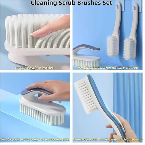 Cleaning Scrub Brushes Set, Ergonomic Long & Short Handle Cleaning Brushes, Non-Shedding Soft Moderate Hardness Bristles for Laundry Stains, Shoe Care, Fabric & Hard Surface Household Deep Cleaning in Kuwait