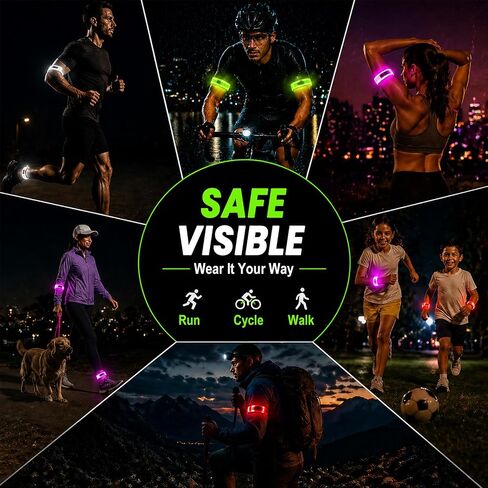عصابات ذراع LED قابلة لإعادة الشحن، قطعتان، معدات جري عالية الوضوح | أساور معصم مضيئة بـ 5 ألوان و3 أوضاع للسلامة الليلية، هدية جري قابلة للتعديل للرجال والنساء والعائلة بأكملها in Kuwait