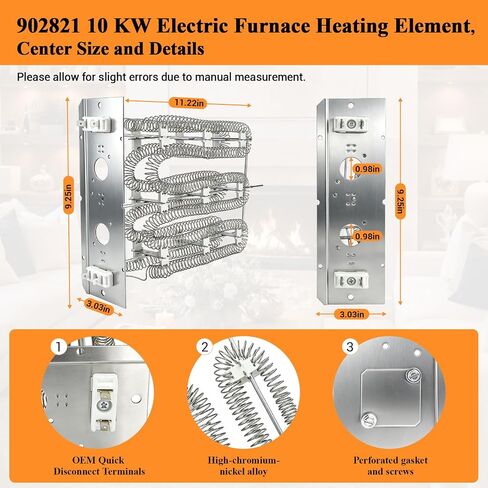 902821 10KW Electric Furnace Heating Element Heat Strip, Compatible with Nordyne Intertherm Miller Maytag Broan Frigidaire Gibson E1 E2 E3 E4 FEH Series, Replaces 902771 902772 904060 904631 | High Efficiency Durable Easy Install in Kuwait
