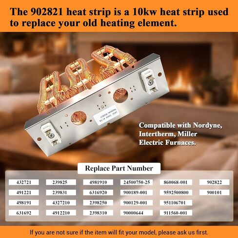 902821 10KW Electric Furnace Heating Element Heat Strip, Compatible with Nordyne Intertherm Miller Maytag Broan Frigidaire Gibson E1 E2 E3 E4 FEH Series, Replaces 902771 902772 904060 904631 | High Efficiency Durable Easy Install in Kuwait