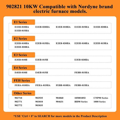 902821 10KW Electric Furnace Heating Element Heat Strip, Compatible with Nordyne Intertherm Miller Maytag Broan Frigidaire Gibson E1 E2 E3 E4 FEH Series, Replaces 902771 902772 904060 904631 | High Efficiency Durable Easy Install in Kuwait