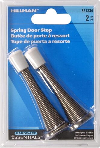 Hillman Hardware Essentials Spring Door Stop Broad Base Antique Brass 3" 2 Pack 851334 in Kuwait