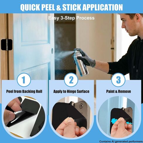 Door Hinge Masking Covers for Painting, 3.5" Adhesive Hinge Protect Shields, Pre-Cut Vinyl Paint Protectors for Residential Door Hinges, Disposable Peel & Stick, 100 Door Pack, Black in Kuwait