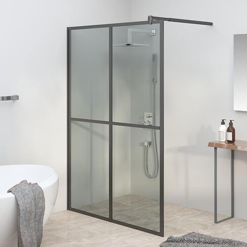 Modern Walk-in Shower Screen with 0.2" Thick ESG Glass, Adjustable Aluminum Frame, Easy Clean Dark Tempered Glass Shower Partition in Kuwait