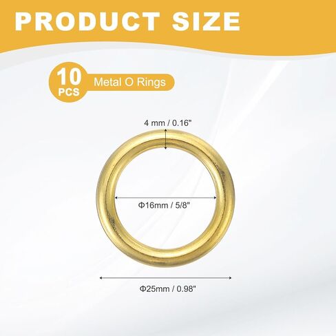 PATIKIL Metal O Ring, (5/8" ID x 0.16" Thick, Brass) (10 Pcs), Solid Seamless Welded Brass Multi-Purpose Round Rings, Suit for - DIY Crafts/Dog Leashes/Wall Plant Hangers in Kuwait