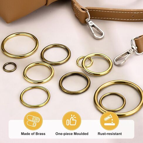 PATIKIL Metal O Ring, (5/8" ID x 0.16" Thick, Brass) (10 Pcs), Solid Seamless Welded Brass Multi-Purpose Round Rings, Suit for - DIY Crafts/Dog Leashes/Wall Plant Hangers in Kuwait