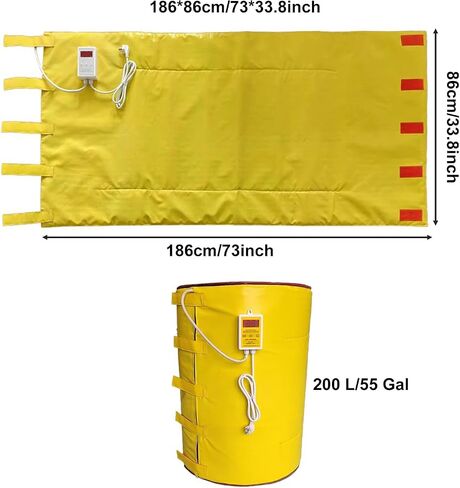 55 Gal Drum Heater Blanket, 200L Insulated Oil Bucket Warmer & Gas Cylinder Heater with Adjustable Thermostat 0-200℃, Heavy-Duty Pail Band Heater - Yellow in Kuwait