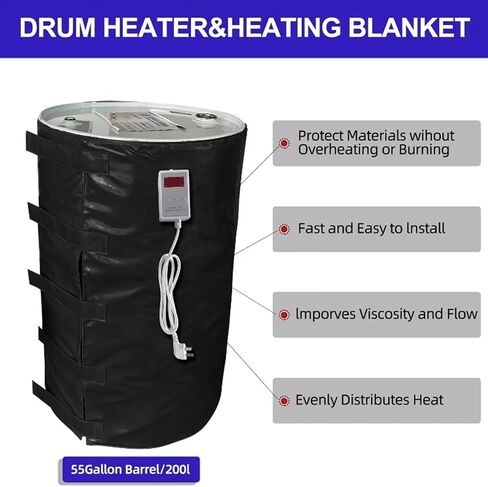 55 Gal Drum Heater Blanket, 200L Insulated Oil Bucket Warmer & Gas Cylinder Heater with Adjustable Thermostat 0-200℃, Heavy-Duty Pail Band Heater - Yellow in Kuwait