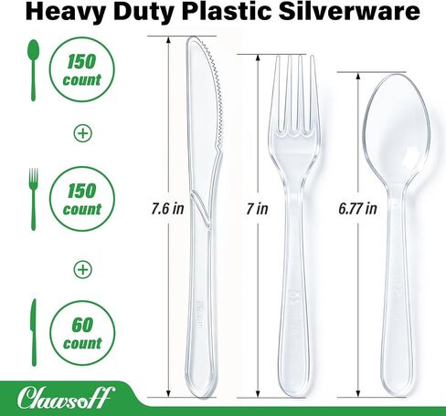 Clawsoff 360 Count Plastic Clear Silverware Set, Disposable Heavy Duty Utensils Set, 150 Forks, 150 Spoons, 60 Knives, BPA-Free, Heat Resistant for Weddings, Parties, Events in Kuwait