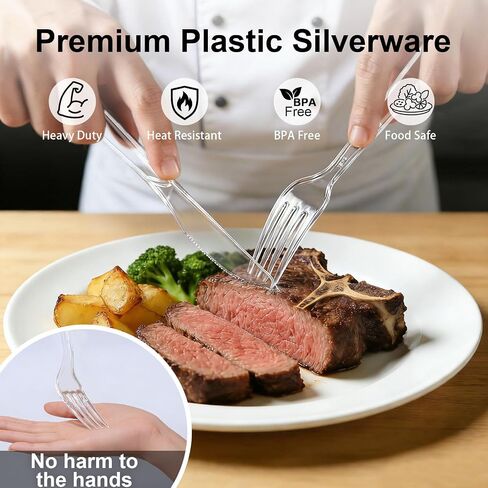 Clawsoff 360 Count Plastic Clear Silverware Set, Disposable Heavy Duty Utensils Set, 150 Forks, 150 Spoons, 60 Knives, BPA-Free, Heat Resistant for Weddings, Parties, Events in Kuwait