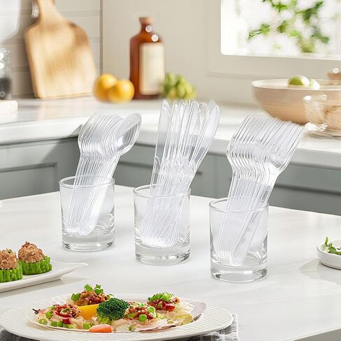 Clawsoff 360 Count Plastic Clear Silverware Set, Disposable Heavy Duty Utensils Set, 150 Forks, 150 Spoons, 60 Knives, BPA-Free, Heat Resistant for Weddings, Parties, Events in Kuwait