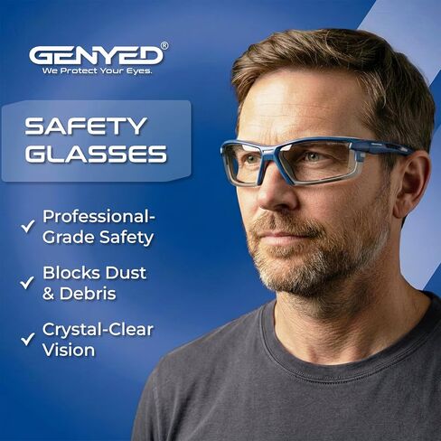GENYED Safety Glasses ANSI Z87+ with Removable Foam Gasket, Clear Lens, Anti-Fog, Scratch-Resistant, UV400 Wraparound Protective Eyewear for Work, Construction & DIY in Kuwait