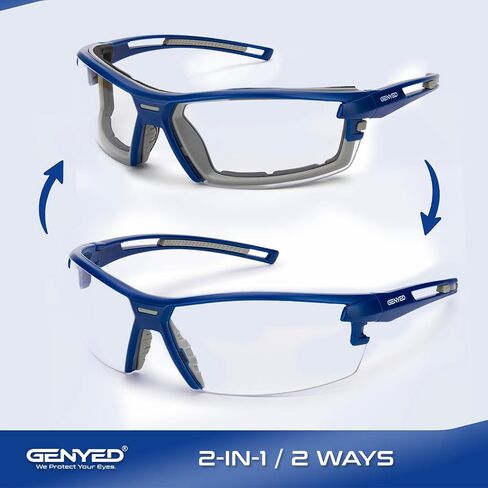 GENYED Safety Glasses ANSI Z87+ with Removable Foam Gasket, Clear Lens, Anti-Fog, Scratch-Resistant, UV400 Wraparound Protective Eyewear for Work, Construction & DIY in Kuwait