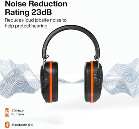 KLEIN TOOLS AESEM2 أغطية أذن لحماية السمع بتقنية البلوتوث 5.4، 23 ديسيبل NRR، قابلة للشحن للبناء وورش العمل، إلغاء الضوضاء، وسائد إسفنجية وعمر بطارية 50 ساعة in Kuwait