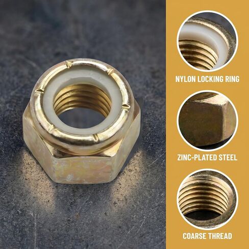 10Pcs 5/8"-11 Grade 8 Coarse Nylon Insert Lock Nuts Yellow Carbon Steel Self-Locking Zinc Stop Nut for Industrial Construction Fasteners in Kuwait
