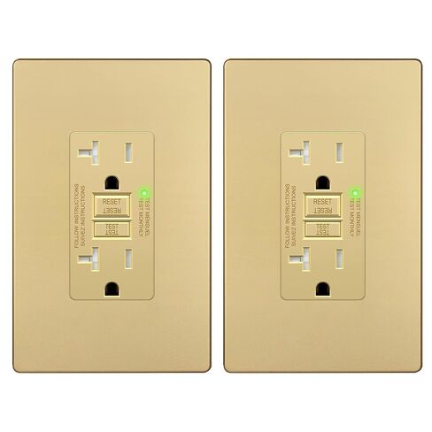 LIDER 20A GFCI Outlet, Tamper-Resistant Receptacle, Self-Test, LED Indicator, Anti-Interference Protection, Residential/Commercial, with Screwless Wall Plate, ETL Listed, Thermoplastic, Matte Gold in Kuwait