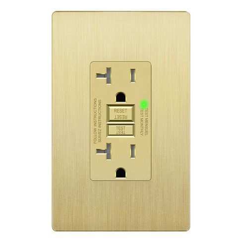 LIDER 20A GFCI Outlet, Tamper-Resistant Receptacle, Self-Test, LED Indicator, Anti-Interference Protection, Residential/Commercial, with Screwless Wall Plate, ETL Listed, Thermoplastic, Matte Gold in Kuwait