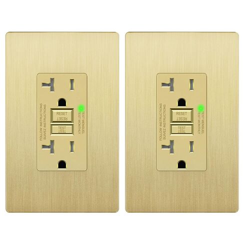 LIDER 20A GFCI Outlet, Tamper-Resistant Receptacle, Self-Test, LED Indicator, Anti-Interference Protection, Residential/Commercial, with Screwless Wall Plate, ETL Listed, Thermoplastic, Matte Gold in Kuwait
