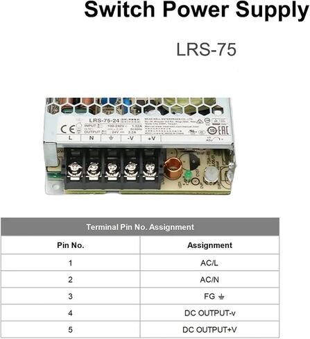 LRS-75 سلسلة إخراج واحد تحويل التيار الكهربائي 5V 14A / 12V 6A / 24V 3.2A 75W للتحكم بالليزر (LRS-75-05 (5V)) in Kuwait