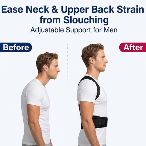 Back Posture Corrector Brace for Men, Back-Anchored Shoulder Support, 3.1-Inch Wide Straps, Adjustable Upper Back Straightener & Lower Spine Support to Help Reduce Slouching, Wear Under Clothes in Kuwait