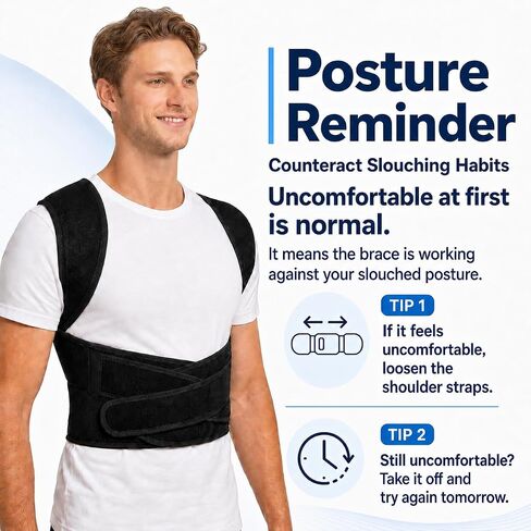 Back Posture Corrector Brace for Men, Back-Anchored Shoulder Support, 3.1-Inch Wide Straps, Adjustable Upper Back Straightener & Lower Spine Support to Help Reduce Slouching, Wear Under Clothes in Kuwait