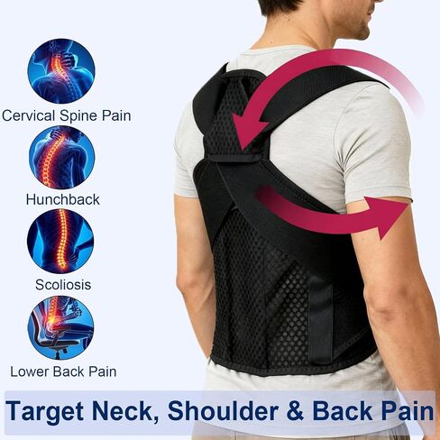 Back Posture Corrector Brace for Men, Back-Anchored Shoulder Support, 3.1-Inch Wide Straps, Adjustable Upper Back Straightener & Lower Spine Support to Help Reduce Slouching, Wear Under Clothes in Kuwait