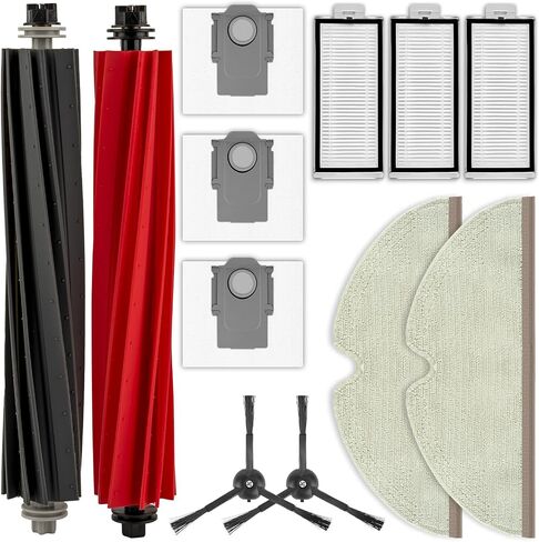 (12 حزمة) قطع غيار Q5 Pro متوافقة مع Roborock Q5 Pro/ Q5 Pro+/ Q8 Max/ Q8 Max+ مكنسة روبوت، طقم إكسسوارات، فرشتان دوارتان، فرشتان جانبيتان، 3 مرشحات HEPA، 3 أكياس غبار، 2 وسادات ممسحة in Kuwait