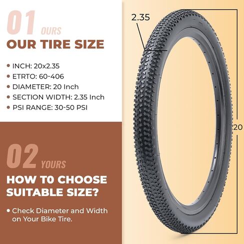 2 Pcs, 20x2.35 Bike Tires, Durable Folding 20 Inch 60-406 20 x 2.35 Mountain Bicycle Tires, Replacement Bike Tires for Mountain Bicycle, Clincher in Kuwait