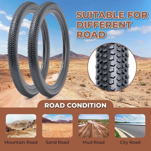 2 Pcs, 20x2.35 Bike Tires, Durable Folding 20 Inch 60-406 20 x 2.35 Mountain Bicycle Tires, Replacement Bike Tires for Mountain Bicycle, Clincher in Kuwait