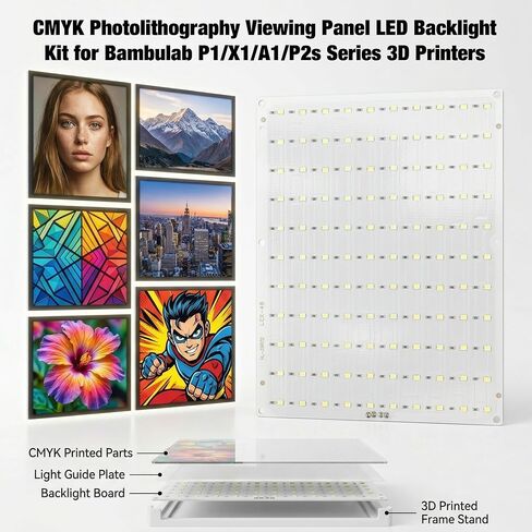 10 قطع من لوحة الإضاءة الخلفية LED CMYK Lithophane لسلسلة Bambulab P1/X1/A1/P2s Series 3D Printertype-C PCB لمشاريع الطباعة ثلاثية الأبعاد Bambulab Sunlu DIY 6.14 × 4.72 بوصة in Kuwait