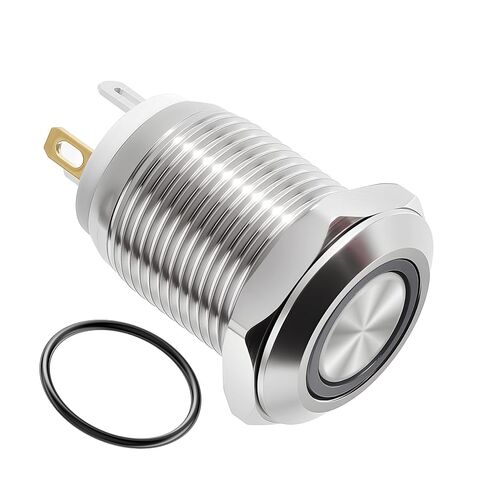 زر ضغط للإغلاق مقاس 12 مم، 3-6 فولت، مصباح LED أبيض على شكل O، 304 SS | مفتاح قفل ضوء LED عين الملاك، قفل ذاتي مقاوم للماء عند إيقاف التشغيل للسيارات والقوارب والمعدات اليدوية والصناعية in Kuwait