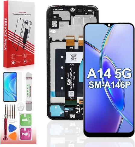 شاشة LCD بديلة لهاتف Samsung Galaxy A14 5G مع إطار لمجموعة استبدال شاشة Samsung a14 a146u s146vl a146a LCD تعمل باللمس مع أدوات إصلاح الجزء 6.6 بوصة أسود in Kuwait