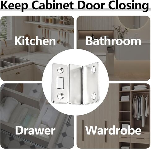 2 Pair Cabinet Magnetic Catch, Door Magnetic Catch, Invisible Strong Adhesion, Drill-Free Mount, Ideal for Cabinets, Wardrobes, Sliding Doors - Home Improvement Hardware in Kuwait