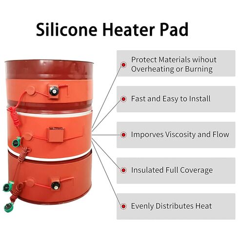 Drum Heater Pail Barrel Band， Silicone Drum and Barrel Heater with Adjustable Thermostat 30-130°C(30L 900x250 1200W) in Kuwait