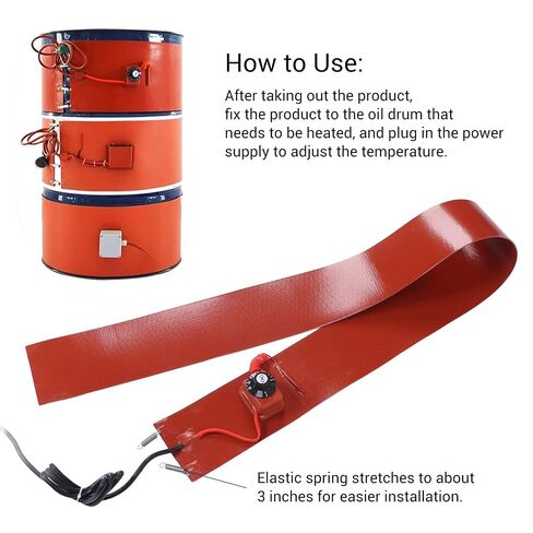 Drum Heater Pail Barrel Band， Silicone Drum and Barrel Heater with Adjustable Thermostat 30-130°C(30L 900x250 1200W) in Kuwait