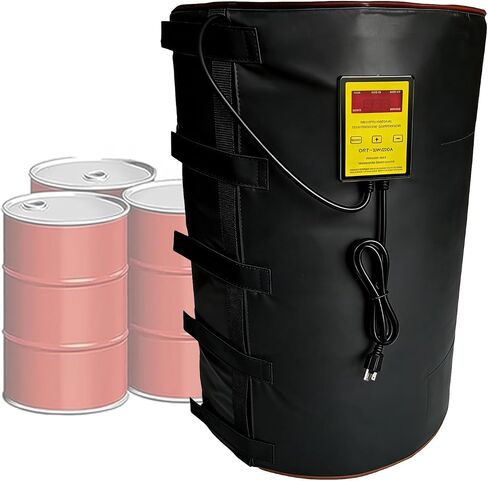 Insulated Full Coverage 55-Gallon Drum Heating Blanket with Thermostat 0-200℃/32-392 °F Bucket Heater Industrial Barrel Warmer Plastic/Iron Barrels Gas Storage Tanks,Black,36×84 in/91.4×213.4cm in Kuwait