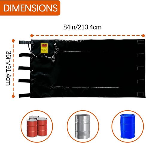 Insulated Full Coverage 55-Gallon Drum Heating Blanket with Thermostat 0-200℃/32-392 °F Bucket Heater Industrial Barrel Warmer Plastic/Iron Barrels Gas Storage Tanks,Black,36×84 in/91.4×213.4cm in Kuwait