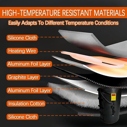 Insulated Full Coverage 55-Gallon Drum Heating Blanket with Thermostat 0-200℃/32-392 °F Bucket Heater Industrial Barrel Warmer Plastic/Iron Barrels Gas Storage Tanks,Black,36×84 in/91.4×213.4cm in Kuwait