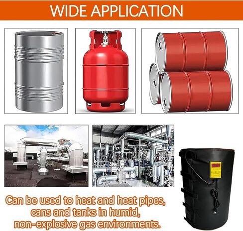 Insulated Full Coverage 55-Gallon Drum Heating Blanket with Thermostat 0-200℃/32-392 °F Bucket Heater Industrial Barrel Warmer Plastic/Iron Barrels Gas Storage Tanks,Black,36×84 in/91.4×213.4cm in Kuwait
