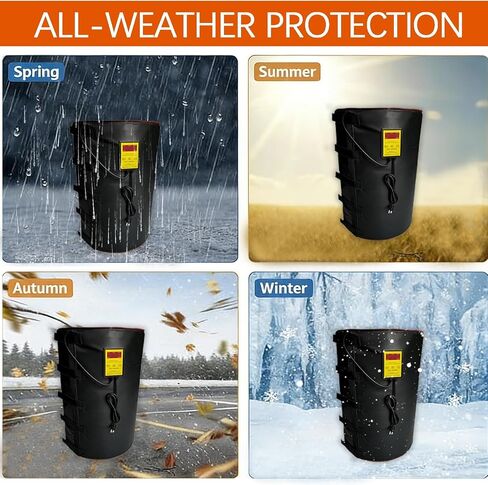Insulated Full Coverage 55-Gallon Drum Heating Blanket with Thermostat 0-200℃/32-392 °F Bucket Heater Industrial Barrel Warmer Plastic/Iron Barrels Gas Storage Tanks,Black,36×84 in/91.4×213.4cm in Kuwait