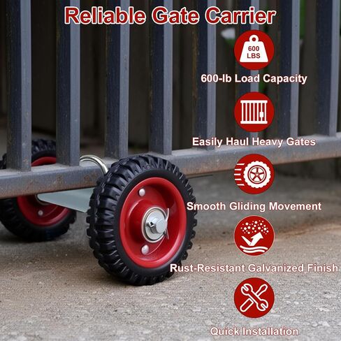 Rolling Gate Wheels, 600lb Capacity 6-Inch Double Wheel for Gate with 304 Stainless Steel Adjustable U-Bolts, Sliding Gate Carrier for Metal Tube Gates Driveway Chain Link Fence or Wooden Gate, 1 Pack in Kuwait