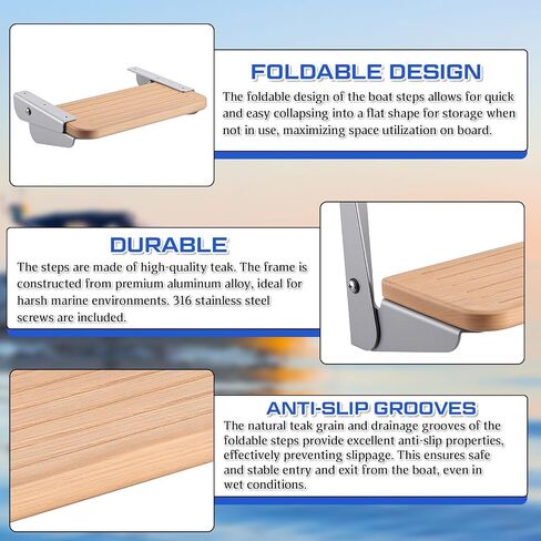 SiliFine 12 × 6.1 × 7.87 بوصة مسند للقدمين قابل للطي من خشب الساج للقوارب، مثبت على الحائط، قابل للطي، من خشب الساج وأجهزة من الألومنيوم للقوارب، واليخوت، وRV، والمنزل، والمزيد in Kuwait