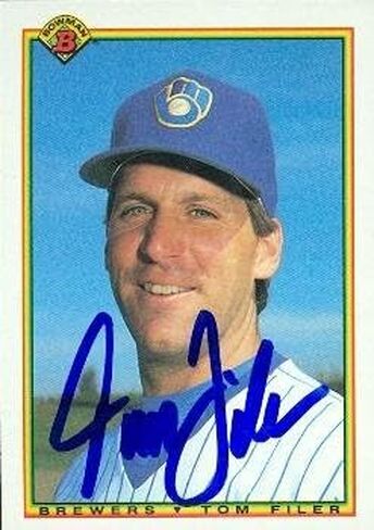 Autograph Warehouse 47566 Tom Filer Autographed Baseball Card Milwaukee Brewers 1990 Bowman No .385 in Kuwait