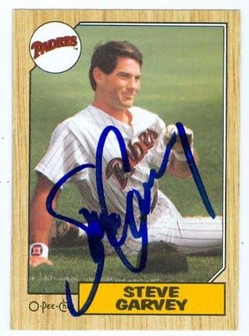 Autograph Warehouse 43394 Steve Garvey Autographed Baseball Card San Diego Padres 1987 O-Pee-Chee No .100 in Kuwait