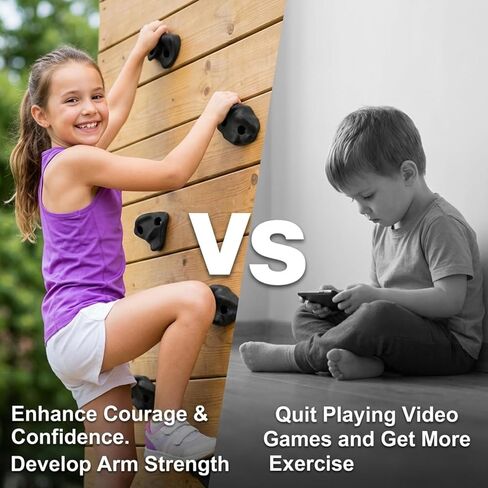 ZENFUN 18 قطعة من حوامل تسلق الصخور، مجموعة تسلق الصخور الداخلية والخارجية، مجموعة لعب تسلق الصخور السوداء، مقابض حائط صخرية متعددة الأشكال مع أدوات تثبيت in Kuwait