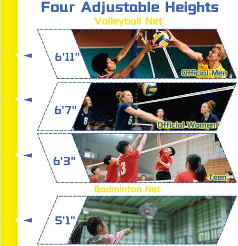 Adjustable Volleyball Net and Poles Set, Portable Heavy-Duty Backyard Volleyball Equipment, 5-6.9ft Height Adjustable for Outdoor Sports and Garden Fun in Kuwait