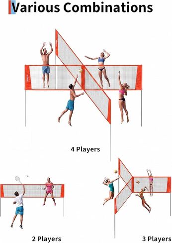 Garvee 4 Square Volleyball Net Set, Black/Red in Kuwait