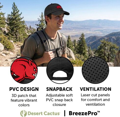 قبعة Desert Cactus Arkansas Snapback - قبعة بيسبول BreezePro Performance مع حزام قابل للتعديل لمحبي UARK Razorbacks (BP1) in Kuwait