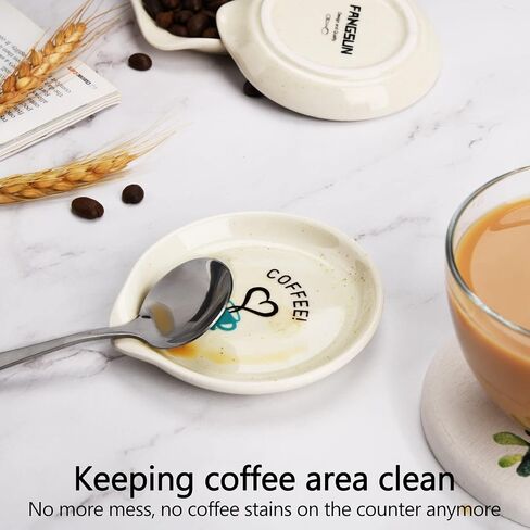 FANGSUN Coffee Spoon Rest, 3.5 Inch Ceramic Spoon Holder for Coffee Bar Accessories, Small Teaspoon Rest for Cafe Station Decor, Cute Farmhouse Cafe Bar Decor for Countertop, White in Kuwait
